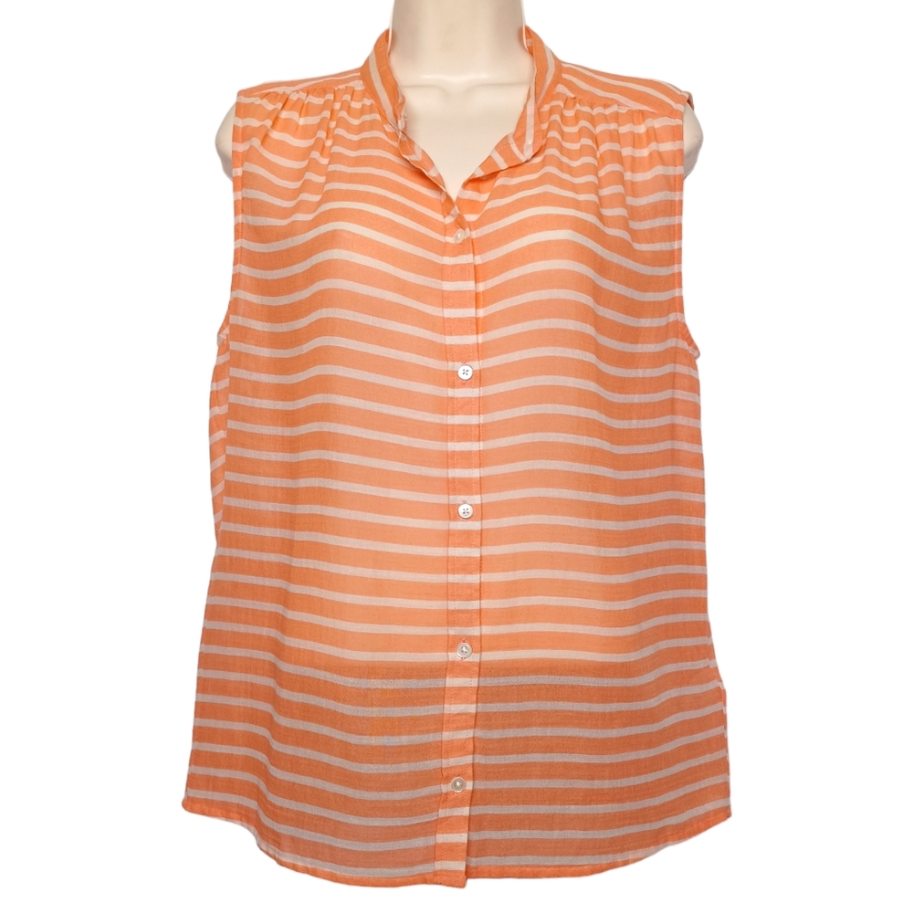 J. CREW Orange White Stripe Print Button Front Sleeveless Top Small (Size 6)